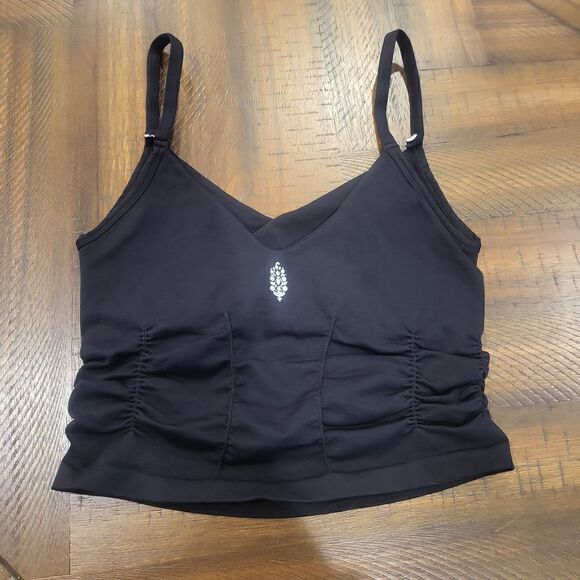 Free People Good Karma Ruched Tank Solid Black XS/S - Picture 3 of 3